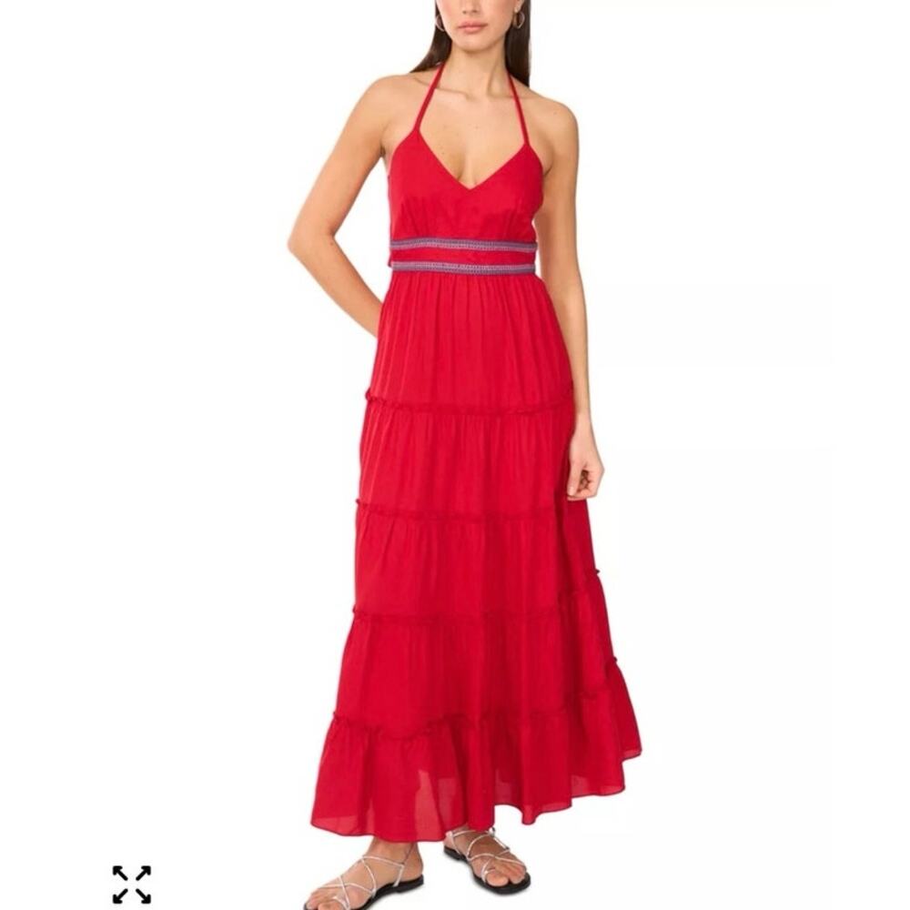 Vince Camuto Radiant Red Halter Maxi Dress NWT Size L Rio Grande 2 Boho - Picture 3 of 15